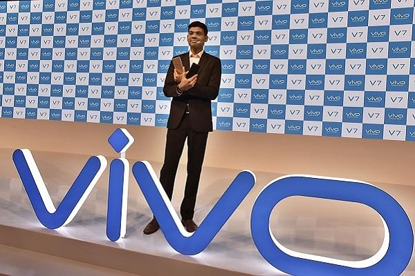 Vivo logo during the launch of new smartphone Vivo V9 (Sanjeev Verma/Hindustan Times via Getty Images)