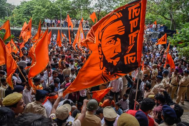 Maratha protesters agitating for reservation in Pune in August. (Sanket Wankhade/Hindustan Times via Getty Images)