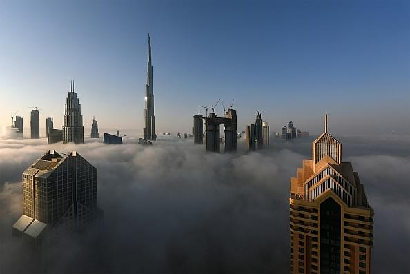 A view of the Dubai skyline amidst heavy fog. (Tom Dulat/Getty Images)