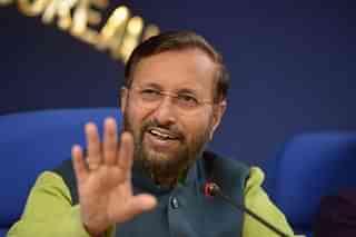 Human Resource Development Minister of India, Prakash Javadekar addresses a press conference in New Delhi. (Photo by Pankaj Nangia/India Today Group/Getty Images)