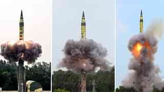 Agni-V nuclear ballistic missile launch from Odisha’s Integrated Test Range.&nbsp; 