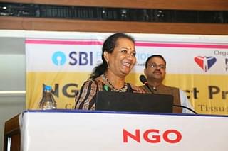Lalitha Raghuram addressing participants at an NGO meet organised by Mohan Foundation.&nbsp;