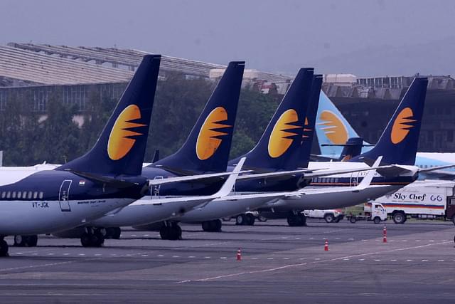 Jet Airways’ aircrafts are seen on the tarmac at the domestic airport in Mumbai. (Ohal/India Today Group/Getty Images)
