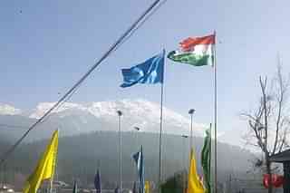 The Tricolour flying with the CRPF flag at the CRPF battalion headquarters at Pahalgam. (Pic via Twitter)