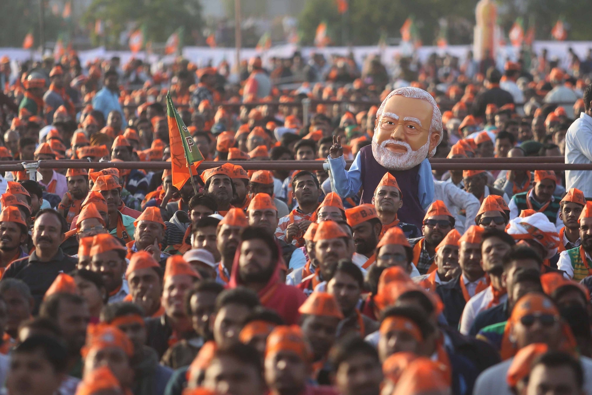 BJP supporters at a campaign rally of Prime Minister Narendra Modi.(Himanshu Vyas/Hindustan Times via Getty Images)