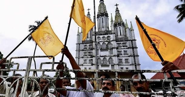 Protests fume in Piravom over Supreme Court’s ruling to handover Jacobite church to Orthodox faction (Pic: Twitter)