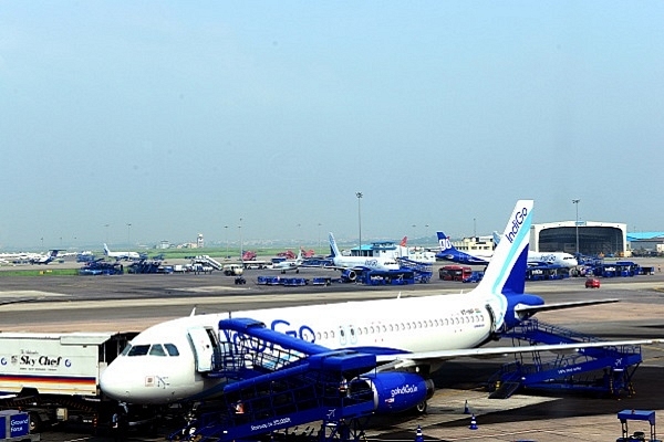 An Indigo airlines plane parked at the IGI airport in New Delhi, India. (Ramesh Pathania/Mint via Getty Images)