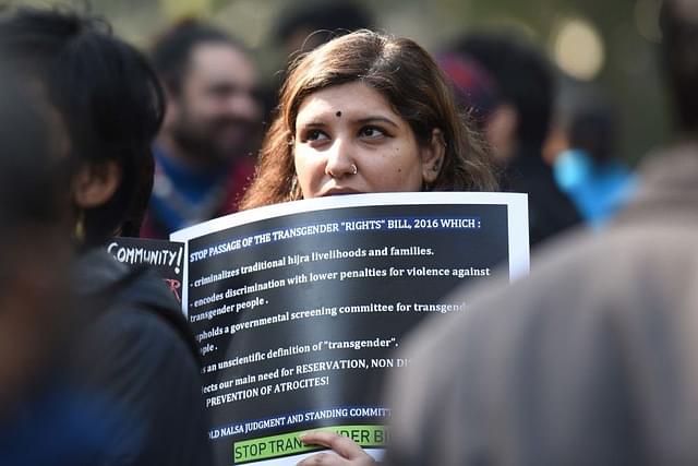 Transgender community members and supporters protest against Transgender (Protection of Rights) Bill 2016, and and other demands at Jantar Mantar, on December 17, 2017 in New Delhi. (Photo by Arvind Yadav/Hindustan Times via Getty Images)