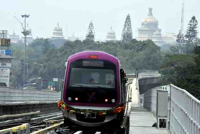  Namma Metro from Mahatma Gandhi Road to Byappanahalli in Bengaluru on October 20, 2011.  (Photo by Jagdeesh MV/Hindustan Times via Getty Images)