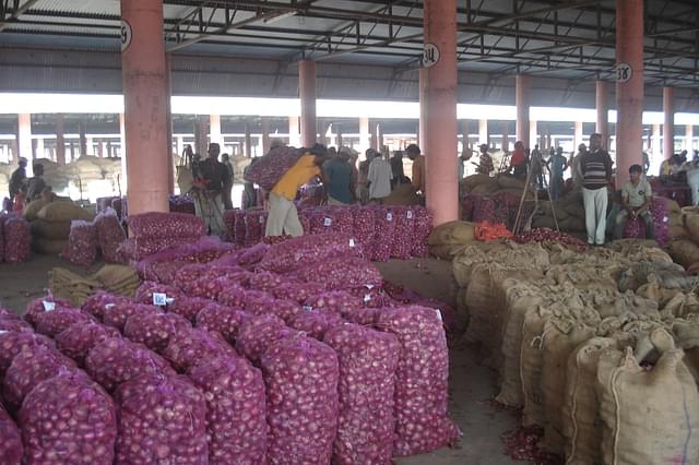 A file picture of onions kept ready for auction at Gondal Agricultural Produce Marketing Committee Yard in Gujarat.&nbsp;