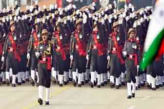 Assam Rifles soldiers marching in New Delhi during Republic Day celebrations in 2014. (Photo by Mohd Zakir/Hindustan Times via Getty Images)