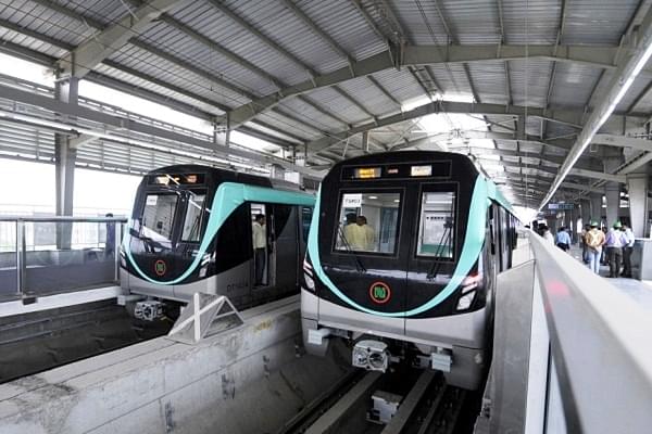 The Noida Sector 142 metro station of the Aqua Line is being considered for linking with the Delhi Metro Magenta Line’s Okhla station. (Sunil Ghosh/Hindustan Times via Getty Images)