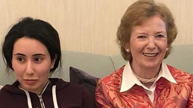 A image shows Sheikha Latifa bin Mohammed bin Rashid Al-Maktoum with former Irish PM Mary Robinson. (Image via @DUBAIcrimesUAE on Twitter)