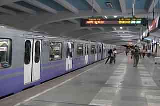 A metro train at a platform in Kolkata. (Pic via Wikipedia)