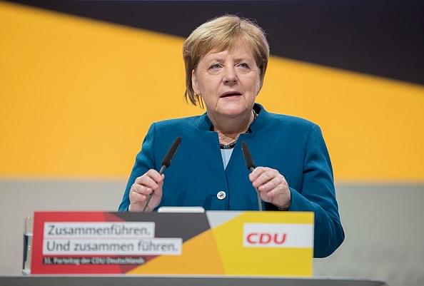 Chancellor Merkel addressing a CDU party meet (Thomas Lohnes/Getty Images)