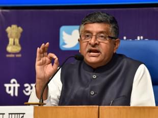 Union Law Minister Ravi Shankar Prasad speaks at an event in New Delhi. (Sanjeev Verma/Hindustan Times via GettyImages) 