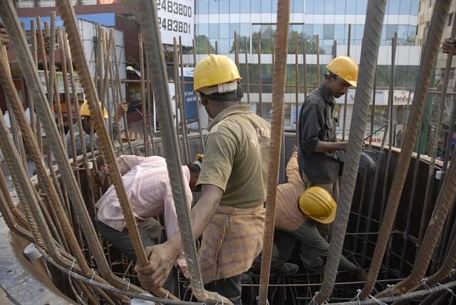 Metro work in progress on M G Road in Bengaluru in 2009. (Photo by Hemant Mishra/Mint via Getty Images)