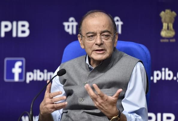 Finance Minister Arun Jaitley addressing the media in New Delhi. (Sonu Mehta/Hindustan Times via Getty Images)