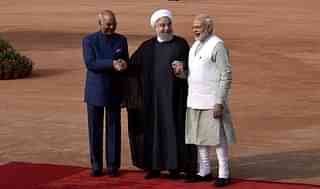  Iranian President Dr. Hassan Rouhani with President Ramnath Kovind and PM Narendra Modi. (Vipin Kumar/Hindustan Times via Getty Images)