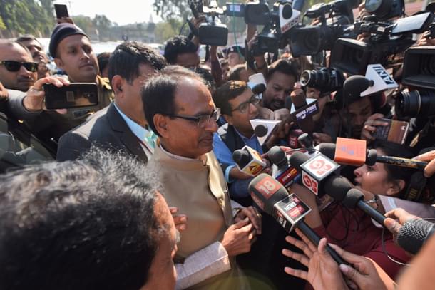 Shivraj Singh Chouhan speaks to media after submitting his resignation to Governor  in Bhopal, India, and said he takes full responsibility for BJP’s ouster from power in the heartland state. (Burhaan Kinu/Hindustan Times via GettyImages) 