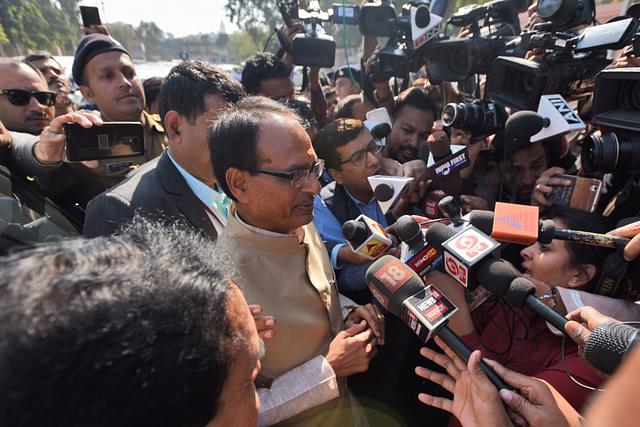 Shivraj Singh Chouhan speaks to media after submitting his resignation to Governor  in Bhopal, India, and said he takes full responsibility for BJP’s ouster from power in the heartland state. (Burhaan Kinu/Hindustan Times via GettyImages)&nbsp;