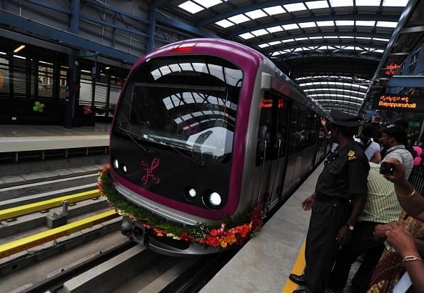 The last trains towards all the four directions will departure from the Kempegowda metro station at 2 AM (Photo by Jagdeesh MV/Hindustan Times via Getty Images)