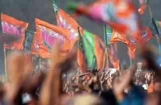 BJP flags at a rally.