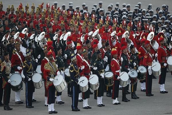An Indian Army band performing in front of the Central Secretariat and Parliament in New Delhi. (Photo by Raj K Raj/Hindustan Times via Getty Images)