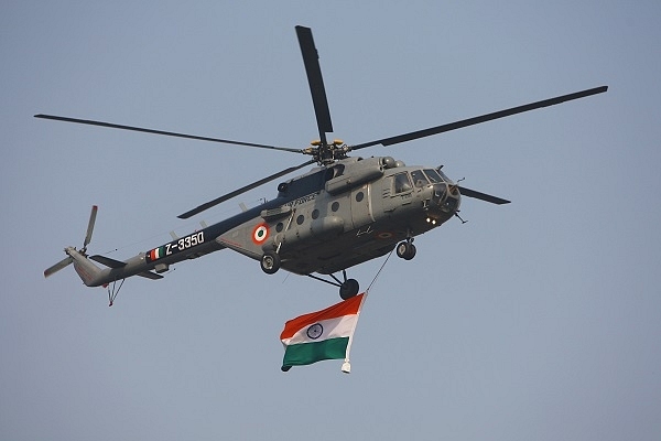 An Indian Air Force military helicopter (Daniel Berehulak/Getty Images)