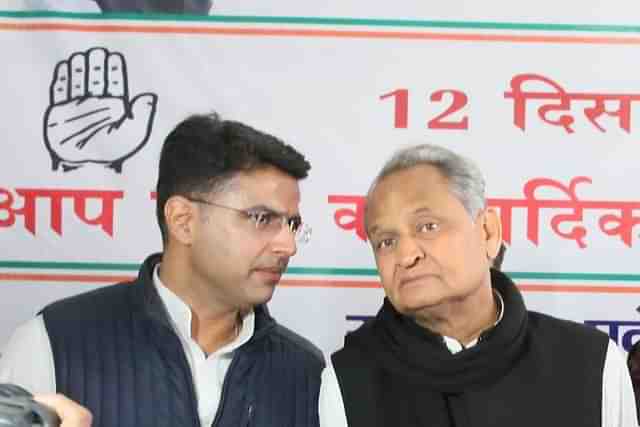 Sachin Pilot, left, with Rajasthan Chief Minister Ashok Gehlot.  (Himanshu Vyas/Hindustan Times via GettyImages)