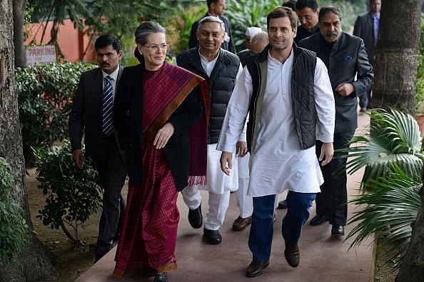 Sonia Gandhi and Rahul Gandhi after a hearing of the National Herald case in New Delhi in 2015. (Pankaj Nangia/India Today Group/Getty Images)