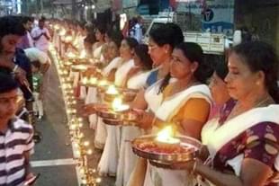 Women taking part in ‘Ayyappa Jyothi’ organised by Sabarimala Karma Samiti to protect the customs of Sabarimala Temple.