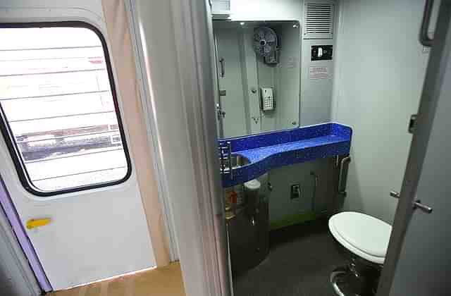 Bio-degradable toilet inside model rake of luxury ‘Make in India’ railway coaches (Raj K Raj/Hindustan Times via Getty Images)