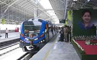 Chennai metro train at the formal inauguration on June 29, 2015.(Photo by Jaison G/India Today Group/Getty Images)