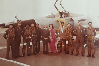 Wing commander Anil Chopra, extreme right, in 1985 in Bordeaux, France before the first ferry flight of a Mirage 2000 back to India. &nbsp;