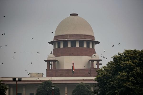 A view of the Supreme Court after a hearing on Babri Masjid–Ram Janmabhoomi case, on 4 January 2019 in New Delhi. (Biplov Bhuyan/Hindustan Times via Getty Images)