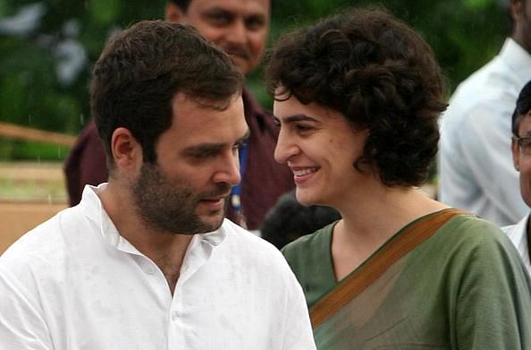 Rahul with Priyanka Gandhi Vadra. (Photo by Shekhar Yadav/India Today Group/Getty Images)
