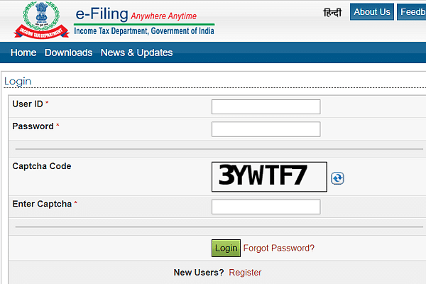 Screengrab of Income Tax returns filing (Official Website)