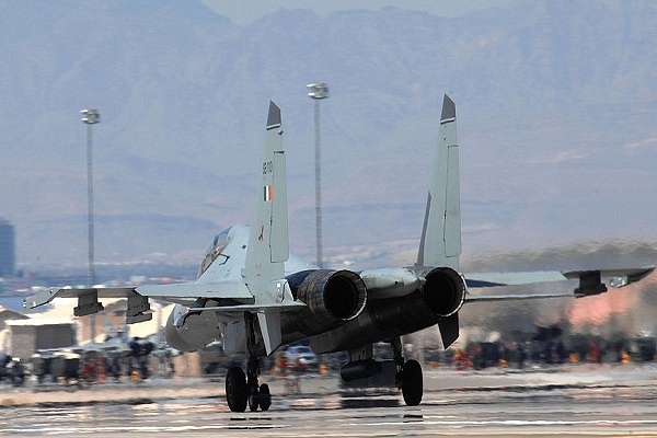 An Indian Air Force SU-30 Fighter landing at Nellis Air Force Base. (Pic by Senior Airman Larry E. Reid Jr. via Wikipedia)