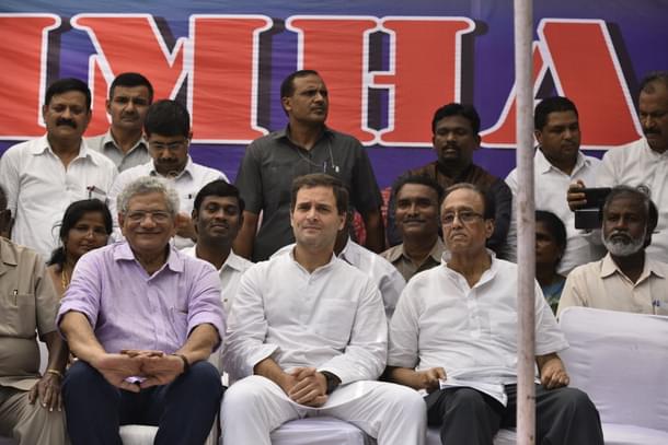 Communist Sitaram Yechury and Congressman Rahul Gandhi  (Photo by Anushree Fadnavis/Hindustan Times via Getty Images)