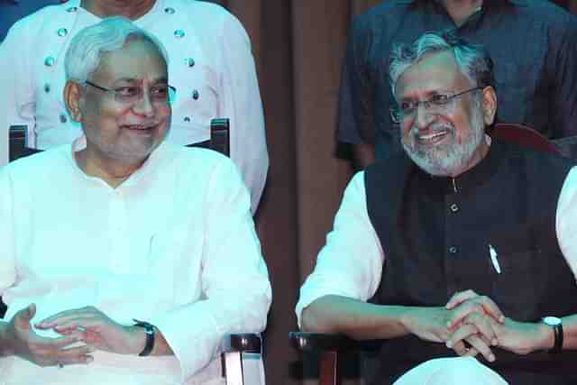 Bihar Chief Minister Nitish Kumar and Deputy Chief Minister  Sushil Modi. (AP Dube/Hindustan Times via Getty Images)