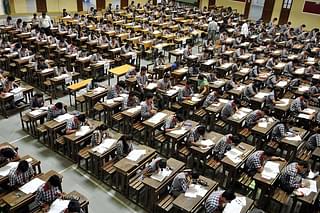 Students taking the 12th Class CBSE Board Exam at St. Paul School in Indore. (Photo by Arun Mondhe/Hindustan Times via Getty Images)