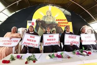 Nuns hold placards during a protest demanding justice after an alleged sexual assault of a nun by Bishop Mulakkal. (Vivek Nair/Hindustan Times via Getty Images)