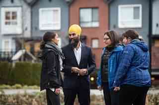 Singh(middle) interacting with voters of Burnaby South. (Source:@jagmeetndp/Facebook)