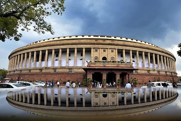 A view of the Parliament building during the Monsoon Session on July 24, 2017 in New Delhi. (Raj K Raj/Hindustan Times via Getty Images)