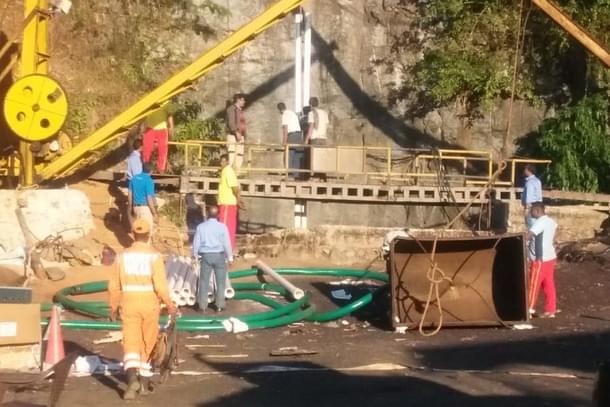 Operation continues to rescue the miners who have been trapped in a mine at Ksan near Lyteiñ River in East Jaintia Hills. Image courtesy of ANI. 