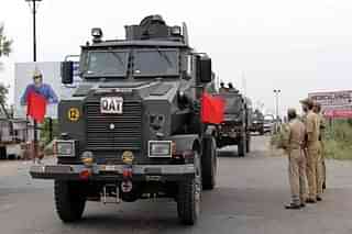 Indian Army troops in armoured vehicles in Jammu. (Photo by Nitin Kanotra/Hindustan Times via Getty Images)