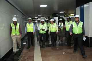 CMRL officials during an inspection (Source:@chennaimetrorail/Facebook)