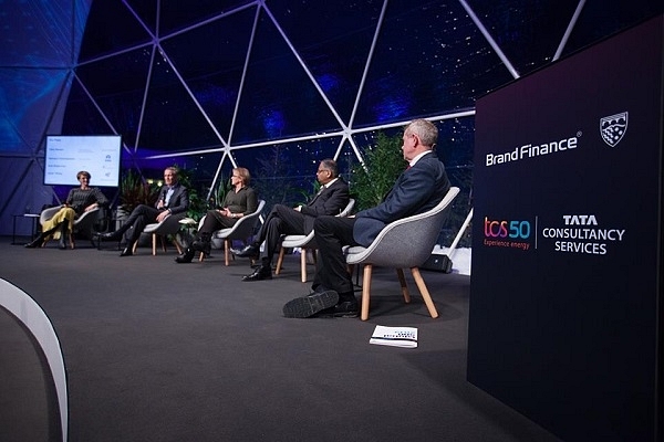 Executives at the launch of the Brand Finance report during the World Economic Forum meeting. (@TCS_Europe/Twitter)