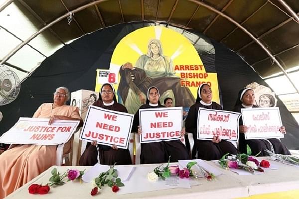 Nuns protesting to call for the arrest of Bishop Franco Mulakkal in Kochi, Kerala. (Photo by Vivek Nair/Hindustan Times via Getty Images)